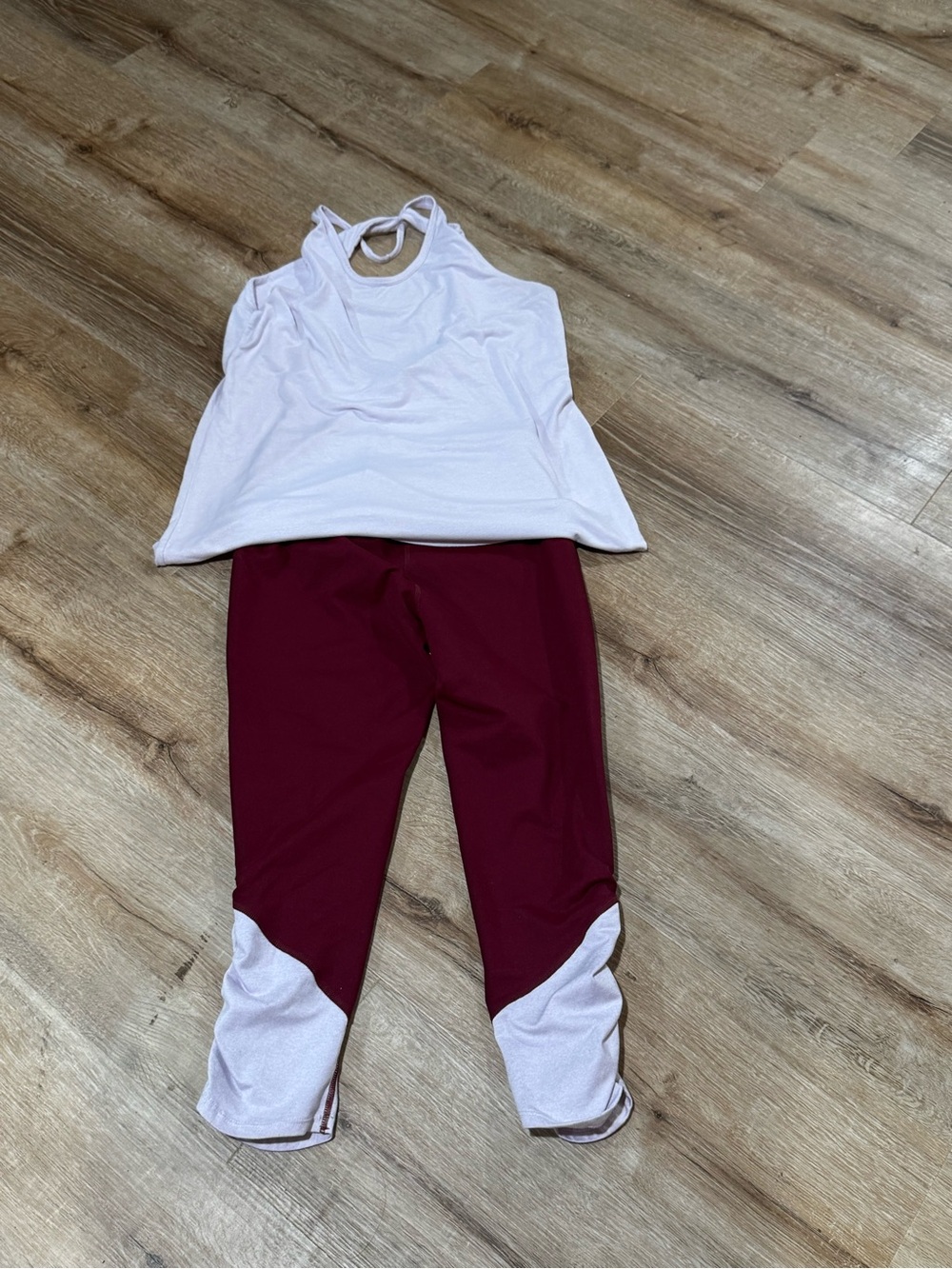 Zella White Racerback Tank with Burgundy & White Accent Leggings